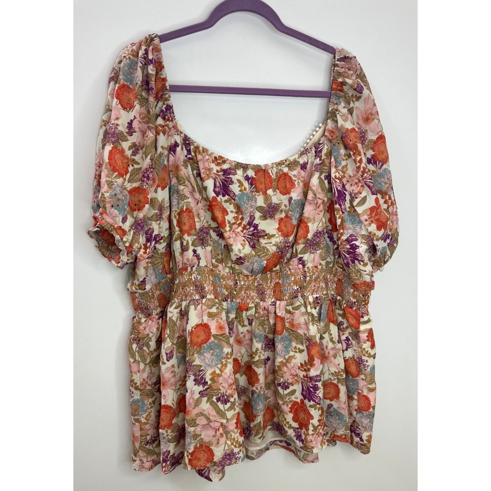 Torrid Georgette Eyelet Smocked Waist Puff Sleeve Top Plus Size 3X Peasant Boho - Picture 8 of 13